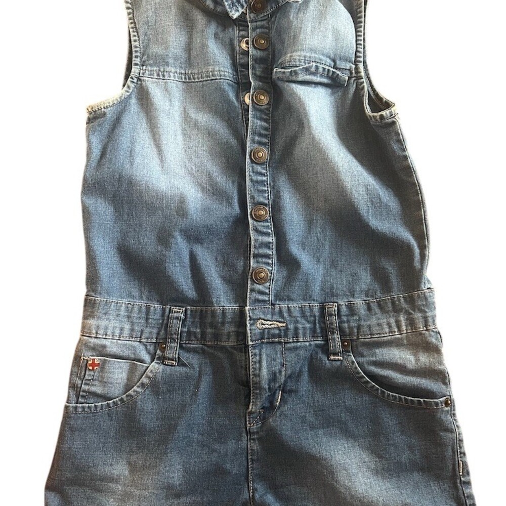 Hudson Romper Womens Size M Blue Denim Sleeveless Button Front Pockets